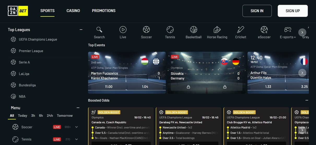 DaznBet Sports Homepage Ireland pc