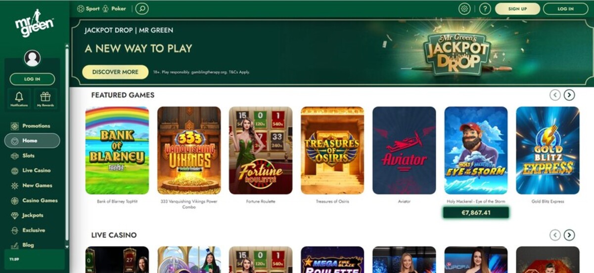 Mr green Casino Homepage Ireland pc