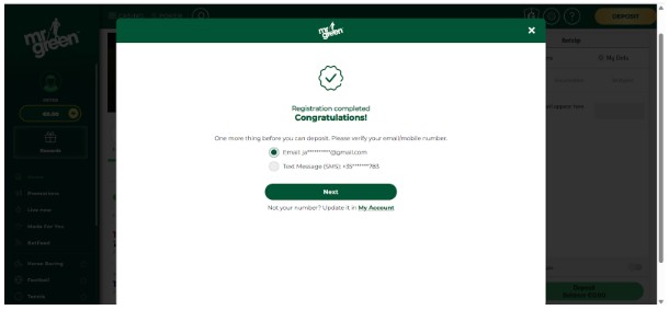 Mr green Ireland Registration Step4
