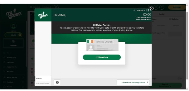 Mr green Ireland Registration Step5