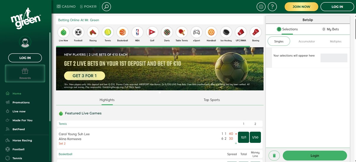 Mr green Sports Homepage Ireland pc