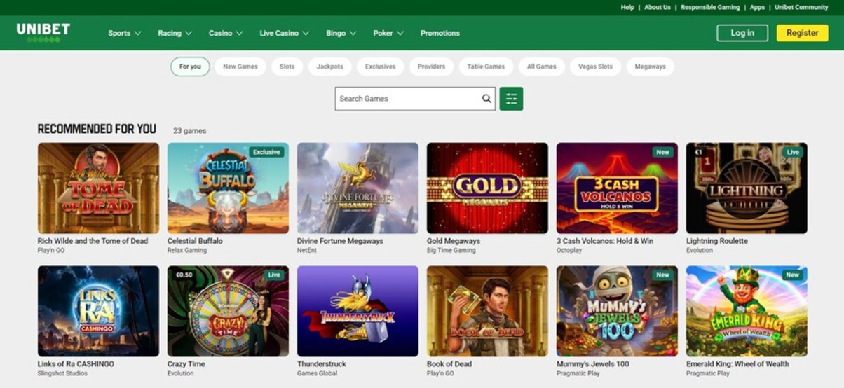 Unibet Ireland Casino Homepage