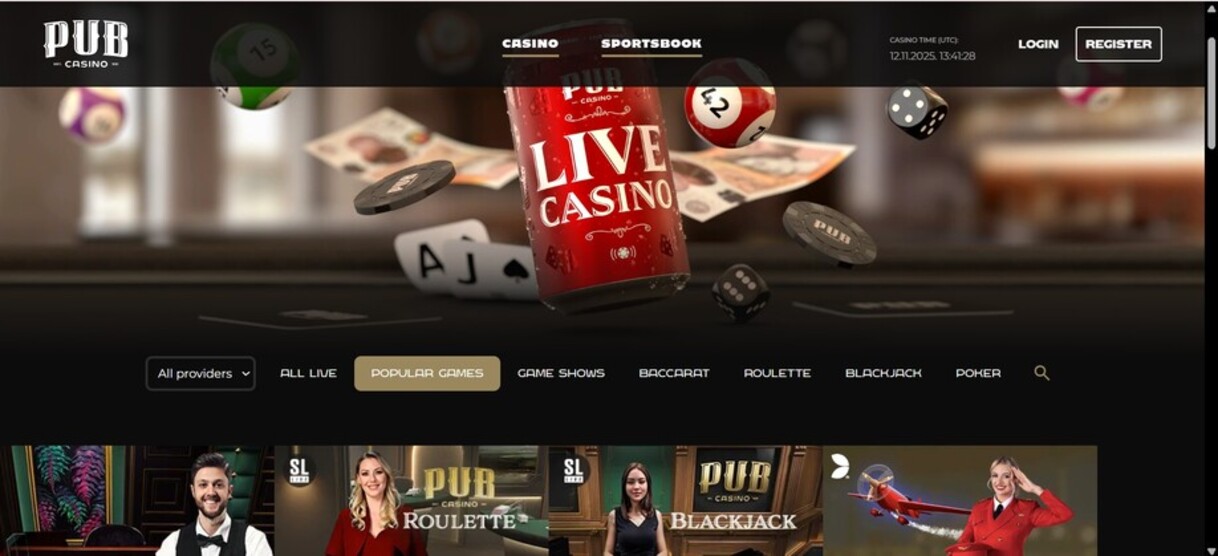 Pub Casino Homepage Ireland pc