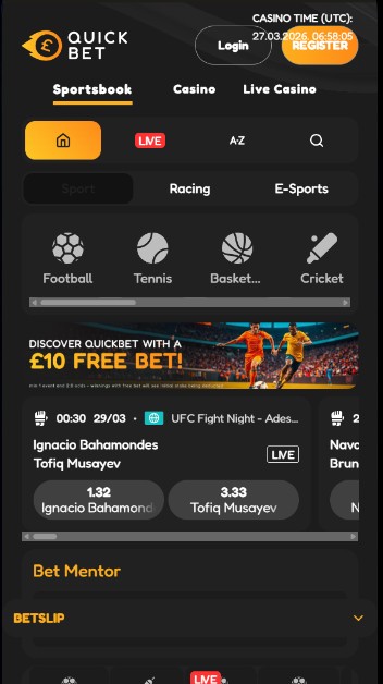 Quickbet Sportsbook Homepage UK mobile version