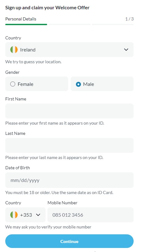 BEtvictor Ireland Login Step1