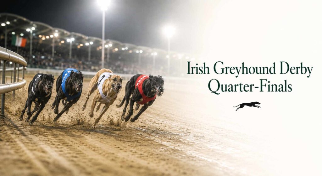 Greyhounds racing under the floodlights