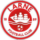 Logo of Larne football team in red and white with a boat football club 1889