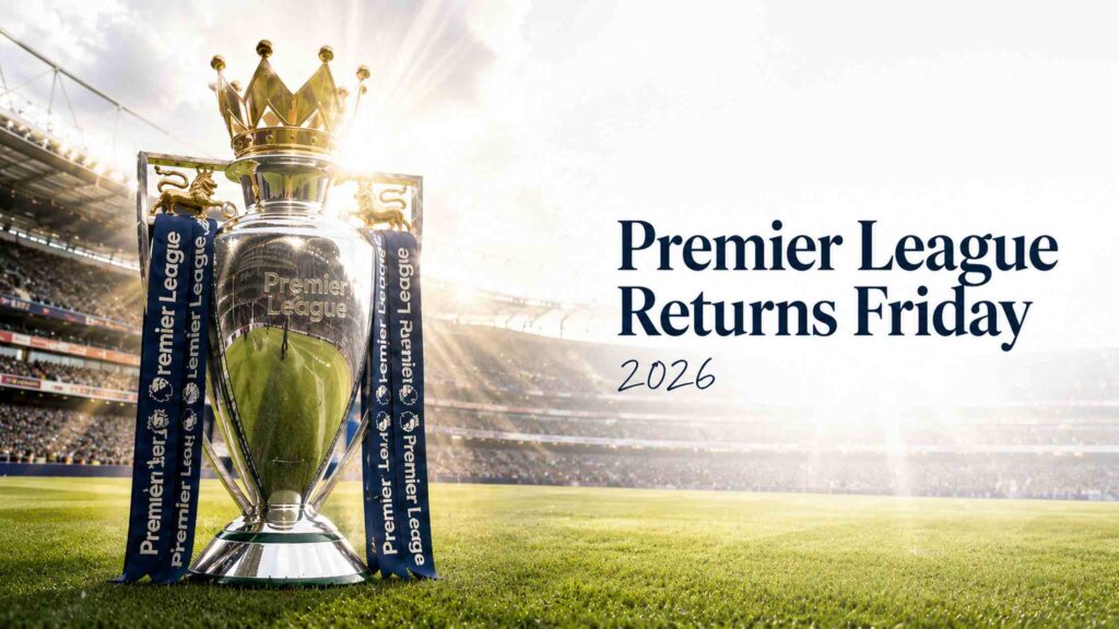 Premier League trophy on the pitch
