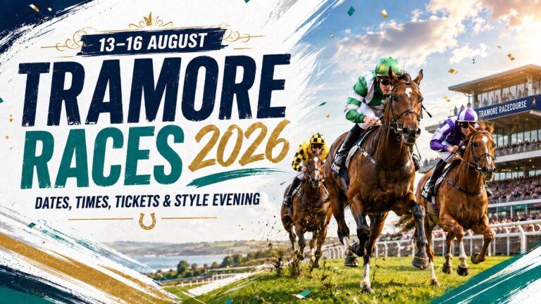 Tramore Races 2026 promotional graphic showing jockeys racing at Tramore Racecourse,