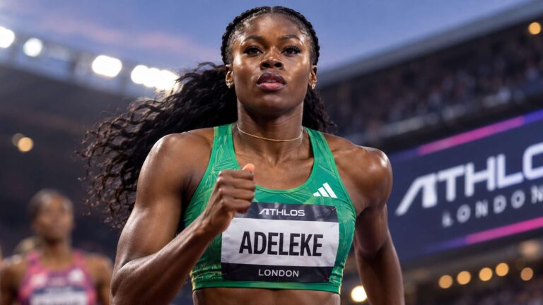 Rhasidat Adeleke competing at ATHLOS London
