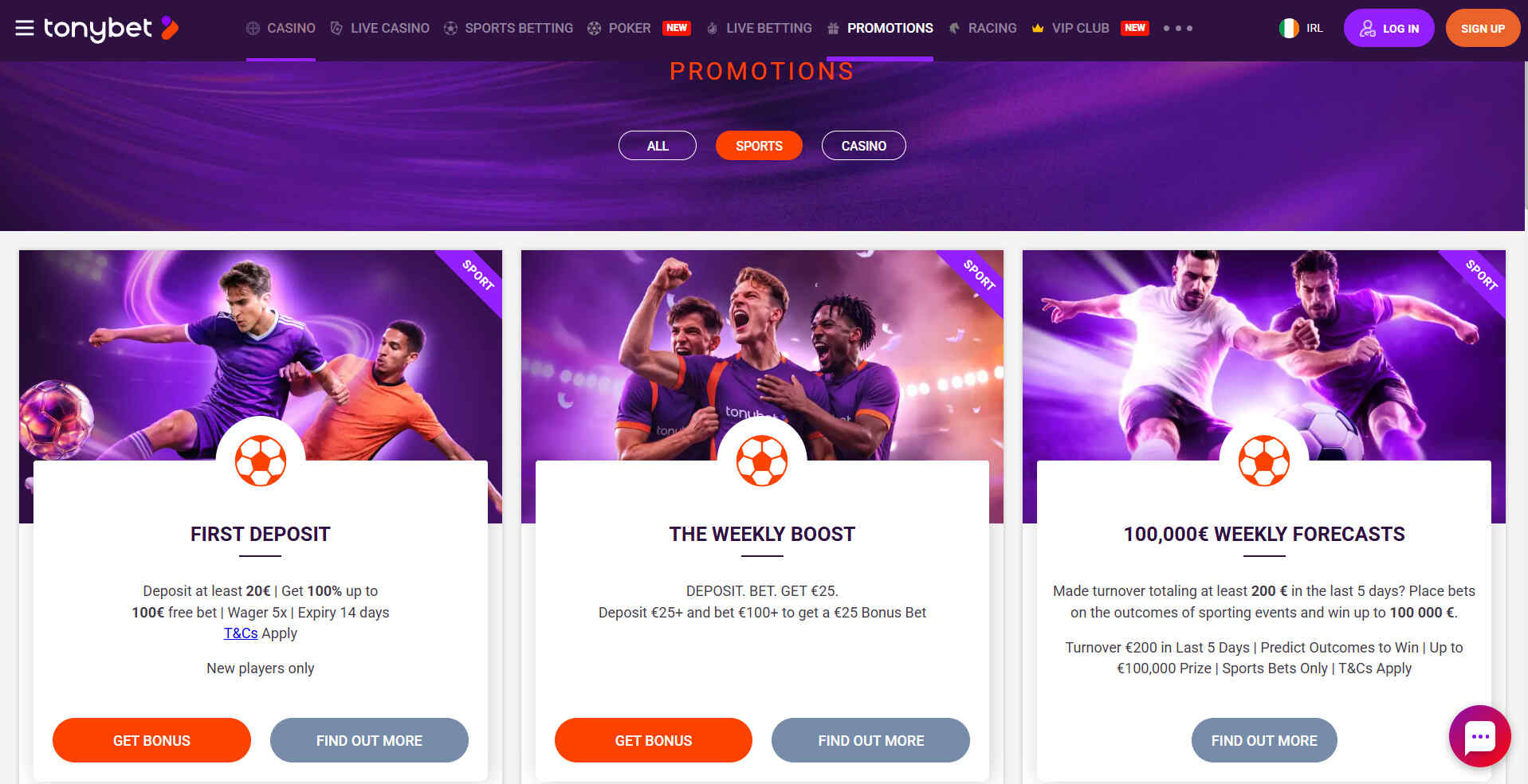 Tonybet Ireland Promotions Sport